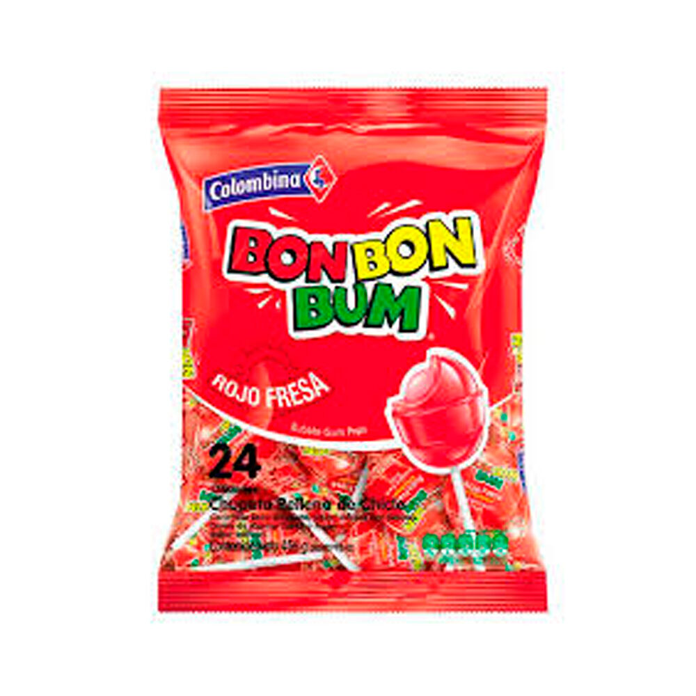 Bubble Gum Lollypops Strawberry Rojo Fresa Bon Bon Bum Colombina