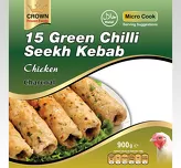 Green Chilli Seekh Kebab chicken Crown Frozen Foods 15pcs.